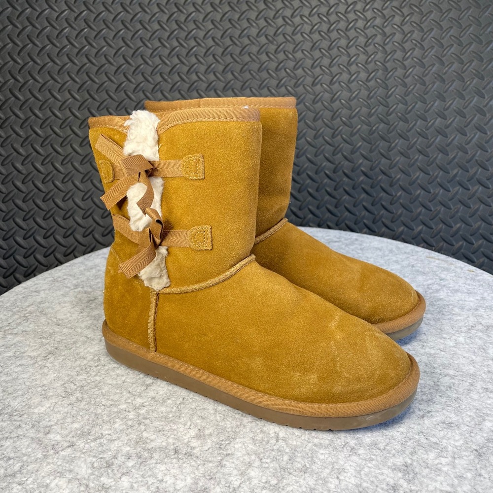 Koolaburra UGG Victoria Short Boots Booties Faux Fur Lined Chestnut Size 5 Brown
